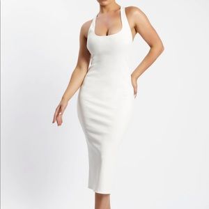 Meshki Leigh Ribbed Low Back Midi Dress in White XXS | NWT